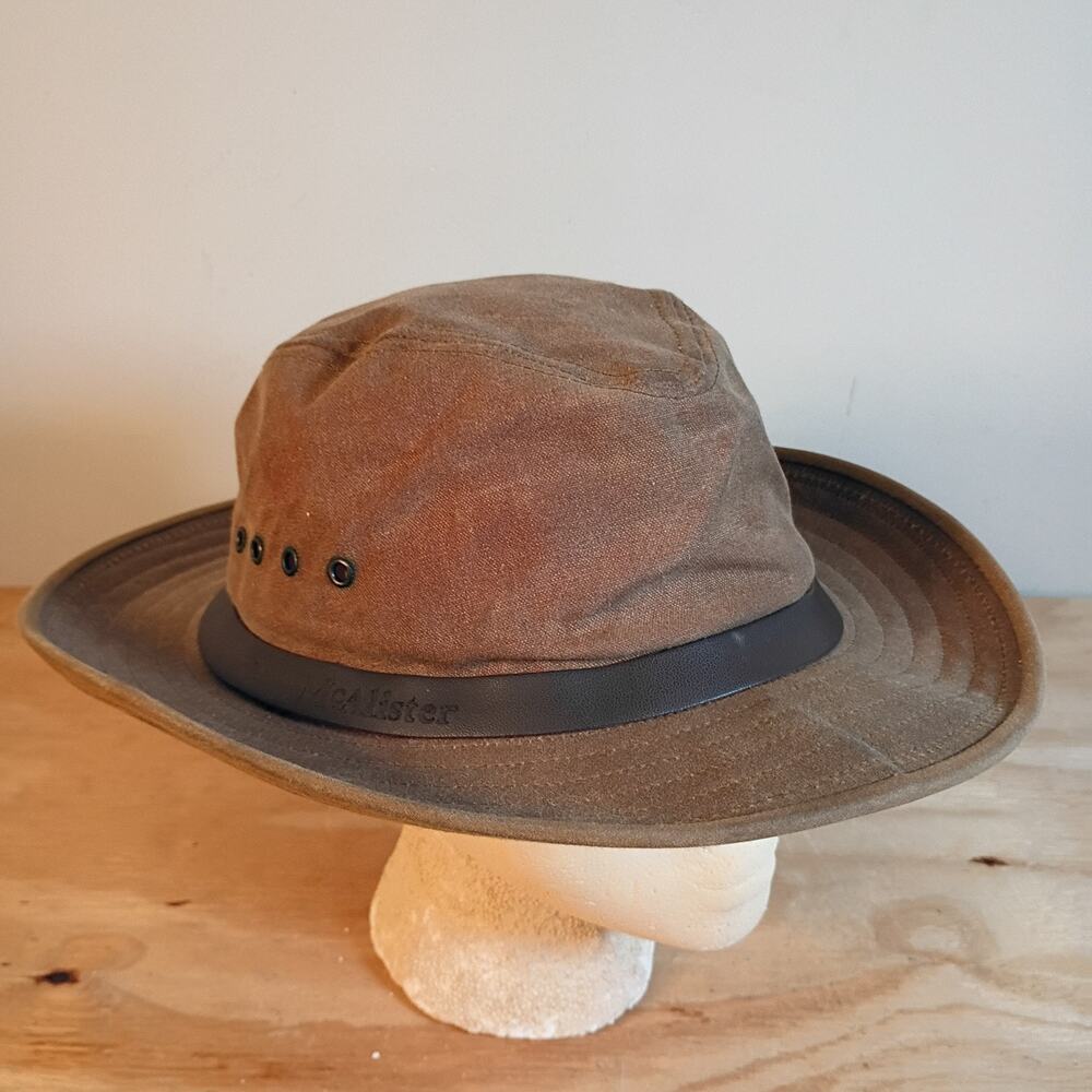 Vintage McAlister Waxed Canvas Outback Safari Hat Brown Leather Band Patina